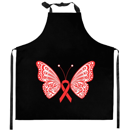Hiv Aids Awareness Red Ribbon Tribal Butterfly Kitchen Aprons