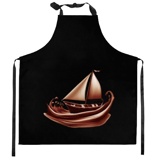 Sailing Sailing Ship on Chocolate Sea Kitchen Aprons