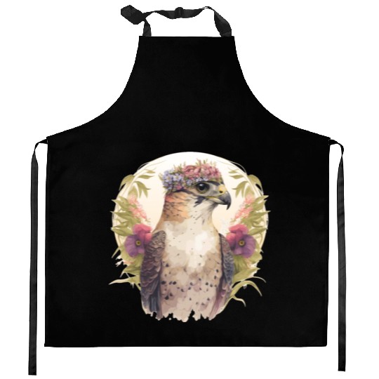 Watercolor Falcon Birds Of Prey Flower Crown Flora Kitchen Aprons