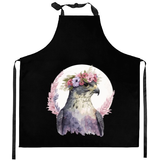 Falcon Birds Of Prey Flower Crown Floral Bird Watc Kitchen Aprons