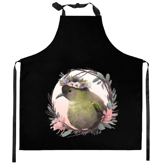 Tropical Kiwi Bird Flower Crown Floral Exotic Bird Kitchen Aprons