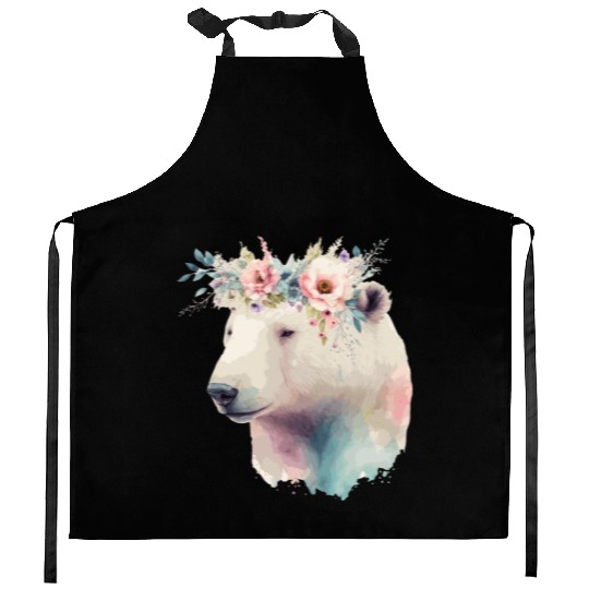 Cute Polar Bear Flower Crown Animal Lovers Kitchen Aprons