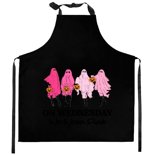 Breast Cancer On Wednesday We Wear Pink Halloween Kitchen Aprons