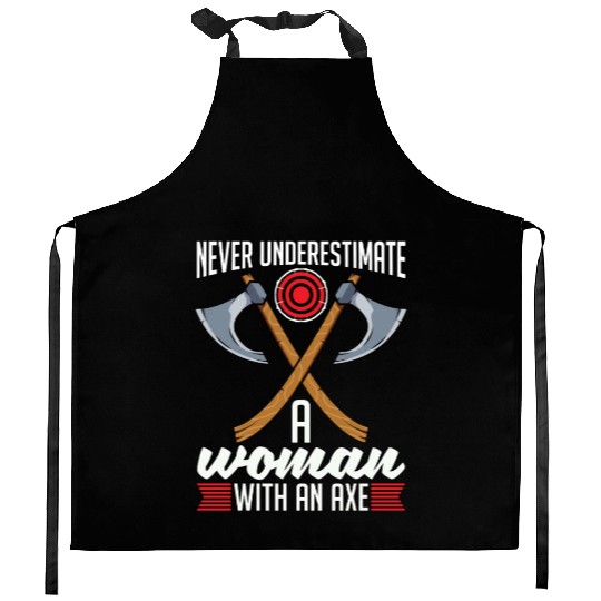 Axe Throwing Never Underestimate A Woman Bullseye Kitchen Aprons