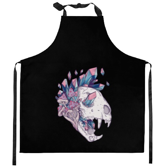 Crystal Cat Skull Kitchen Aprons