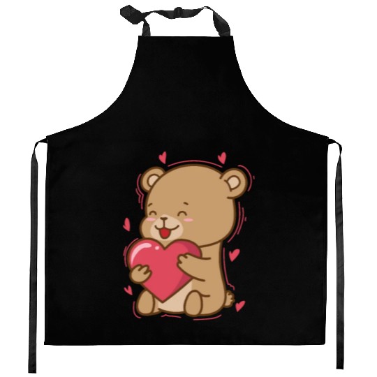 Bear is in love with Heart Forest Animal Kitchen Aprons