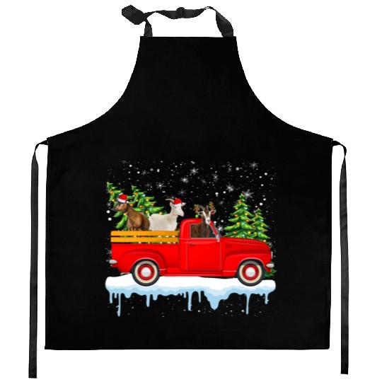 Santa Goat Ride Red Truck Christmas Tree Farmer Xm Kitchen Aprons