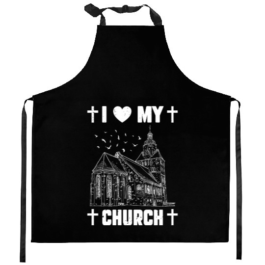 I Love My Church Funny Religious Guy Girl Church Kitchen Aprons