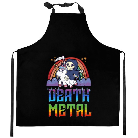 Death Metal & Unicorn Rainbow Kitchen Aprons