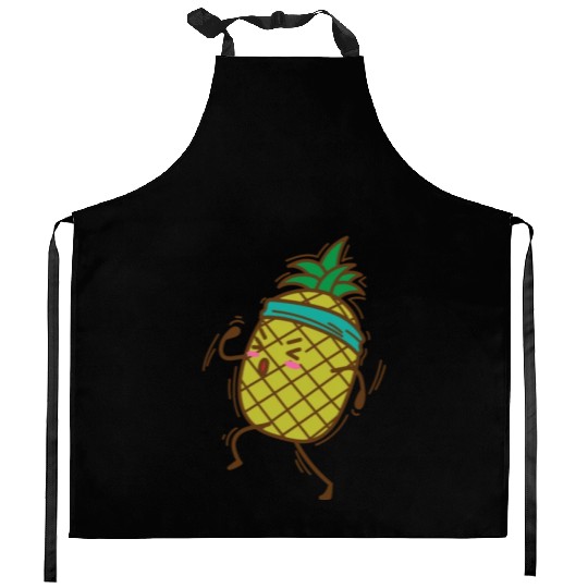 Pineapple goes jogging or running sweet Fruit Kitchen Aprons