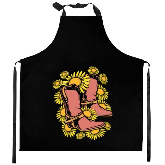 Garden Boots Sunflower Floral Florist For Women Kitchen Aprons