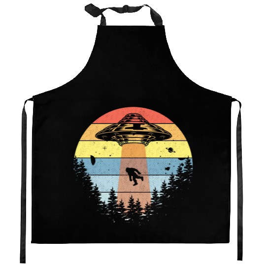 Retro Vintage Sunset Bigfoot Yeti Kitchen Aprons