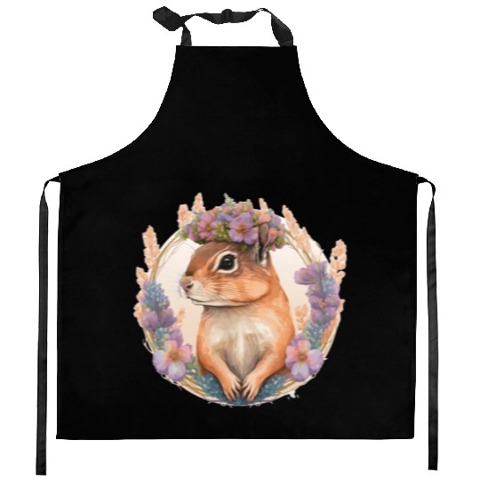 Watercolor Chipmunk Flower Crown Hawaiian Boho Aes Kitchen Aprons