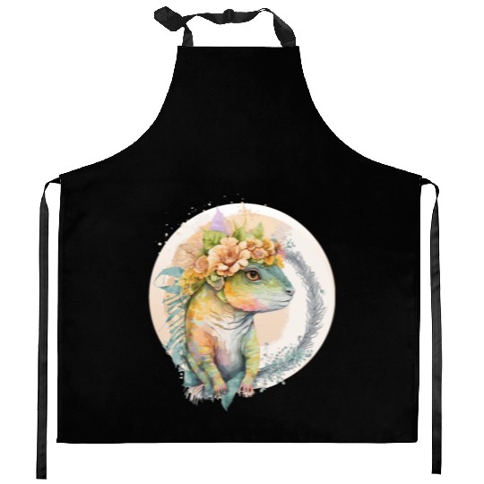 Cute Lizard Chameleon Flower Crown Pet Reptile Lov Kitchen Aprons