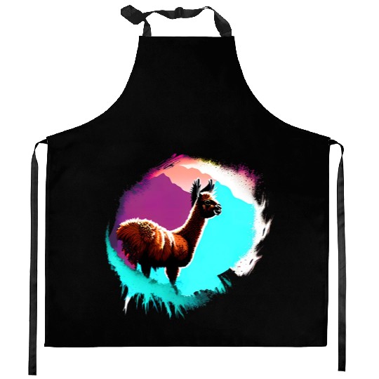 Cute Vintage Ink Splash Llama Retro Llama Kitchen Aprons