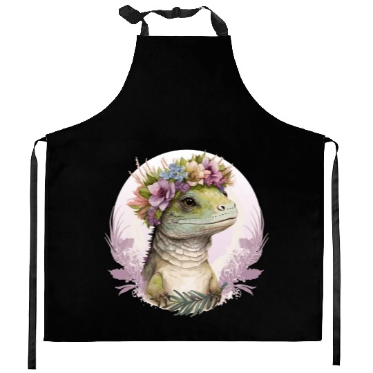 Cute Lizard Flower Crown Lizard Lover Kitchen Aprons