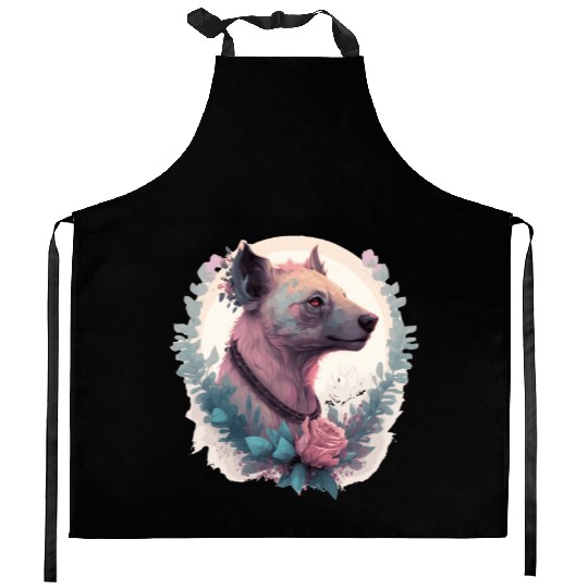 Watercolor Hyena Flower Crown Africa Safari Animal Kitchen Aprons