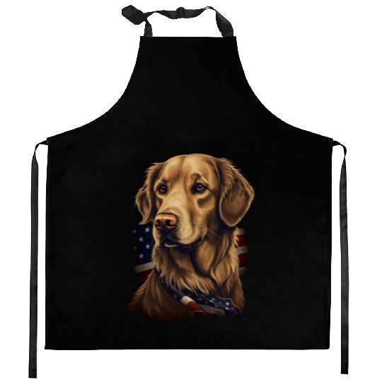 Golden Retriever American Flag Dog Lover Kitchen Aprons