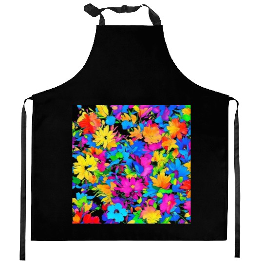 ABSTRACT PAINTING COLORFULL WATERBASE FLOWER BLACK Kitchen Aprons