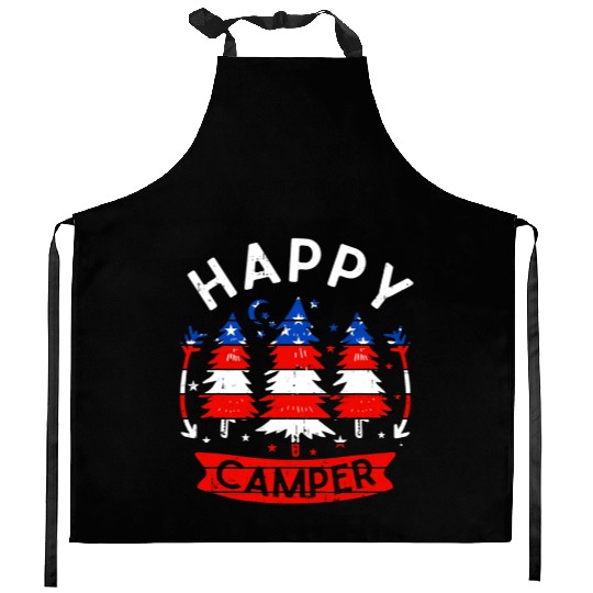 Happy Camper US Flag Patriotic 4th Of July Kitchen Aprons