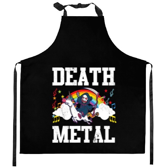 Death Metal Grim Reaper Riding A Unicorn Trick Kitchen Aprons