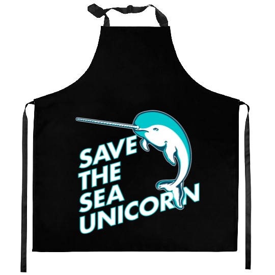 Funny Save the Sea Unicorn Narwhal Kitchen Aprons