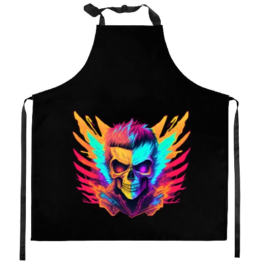 Neon Wings Skull Kitchen Aprons