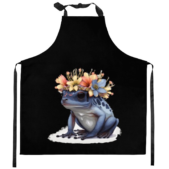 Cute Poison Dart Frog Flower Crown Amphibian Lover Kitchen Aprons