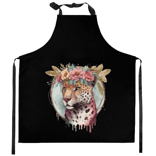 Flower Crown Jaguar Floral Animal Lovers Kitchen Aprons