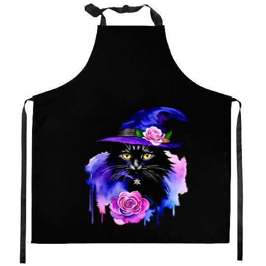 Watercolor Cat Halloween Sublimation Kitchen Aprons