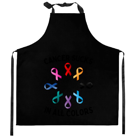 Cancer Sucks In All Colors Cancer Awareness Ribbon Kitchen Aprons