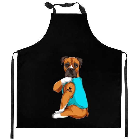 Boxer I Love Mom Tattoo Apparel Dog Mom Gifts Kitchen Aprons
