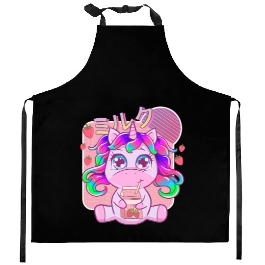 Funny Kawaii Unicorn Strawberry Milk Shake Kitchen Aprons