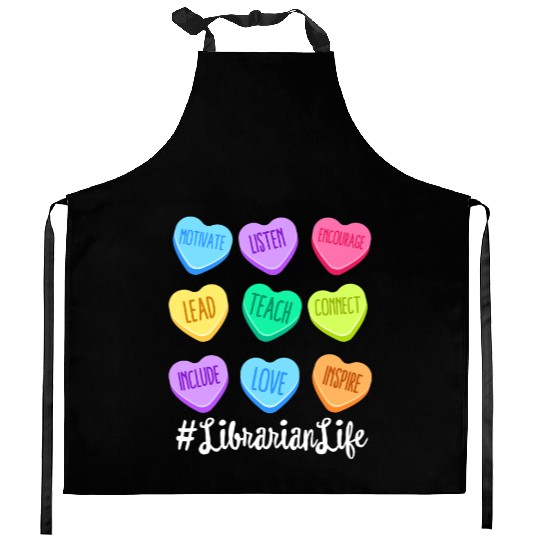 Librarian Life Teacher Valentines Day Pastel Candy Kitchen Aprons