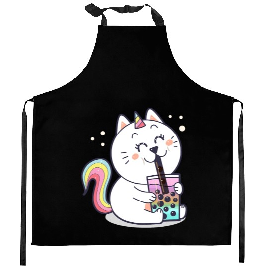 Bubble Tea Cute Kawaii Unicorn Cat Japanese Kitchen Aprons