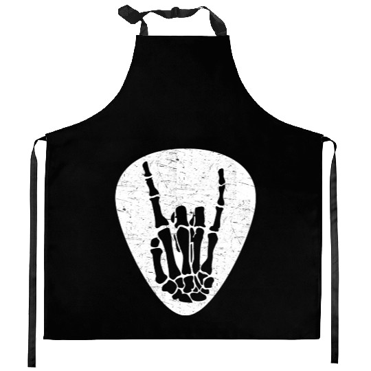 Cool Rock And Roll Skeleton Hand On A Guitar Pick Kitchen Aprons