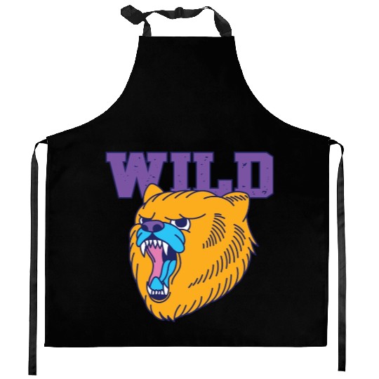 The fierce wild bear old school style Kitchen Aprons