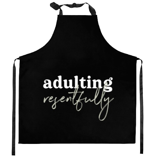 Adulting Resentfully White And Green Kitchen Aprons
