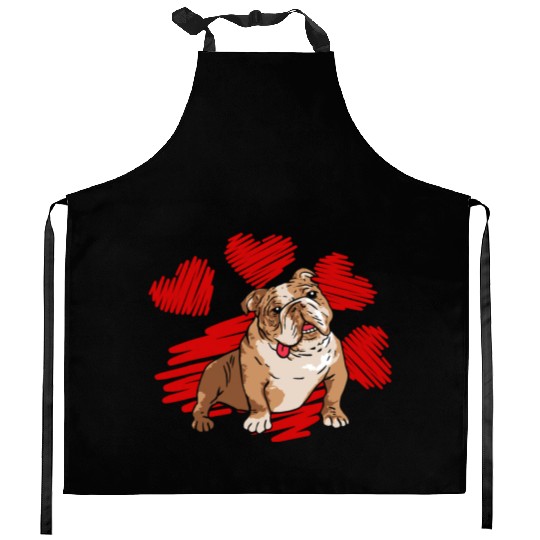 I Love My English Bulldog Dog Paw With Heart Kitchen Aprons