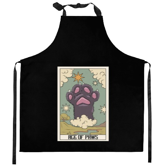Ace of Paws Tarot Card Reader Cat Paw Occult Tarot Kitchen Aprons