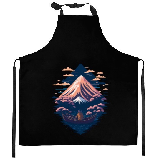Serene Mount Fuji Sunset Peaceful River Scenery Kitchen Aprons