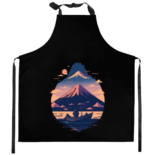 Serene Mount Fuji Sunset Peaceful River Scenery Kitchen Aprons