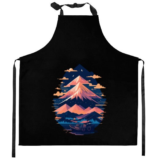Serene Mount Fuji Sunset Peaceful River Scenery Kitchen Aprons