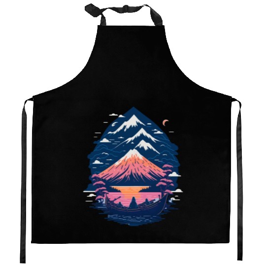 Serene Mount Fuji Sunset Peaceful River Scenery Kitchen Aprons