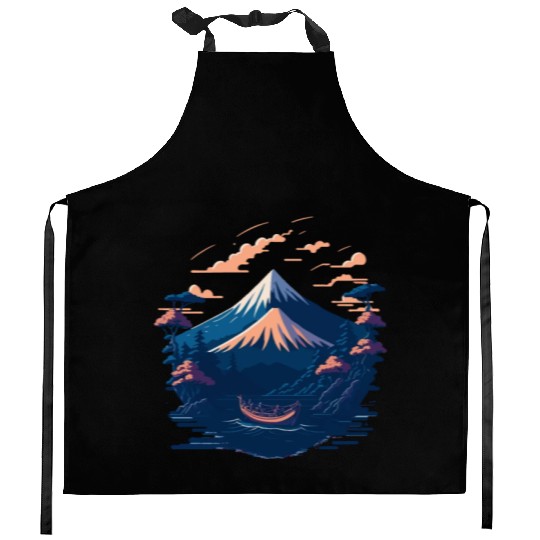 Serene Mount Fuji Sunset Peaceful River Scenery Kitchen Aprons