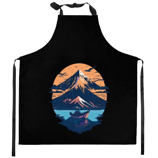 Serene Mount Fuji Sunset Peaceful River Scenery Kitchen Aprons