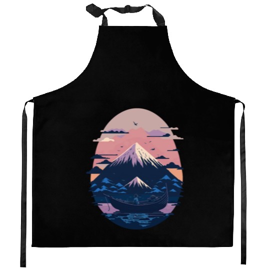 Serene Mount Fuji Sunset Peaceful River Scenery Kitchen Aprons