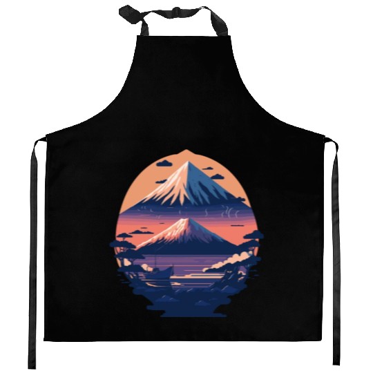 Serene Mount Fuji Sunset Peaceful River Scenery Kitchen Aprons