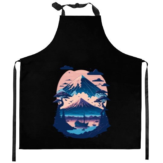 Serene Mount Fuji Sunset Peaceful River Scenery Kitchen Aprons