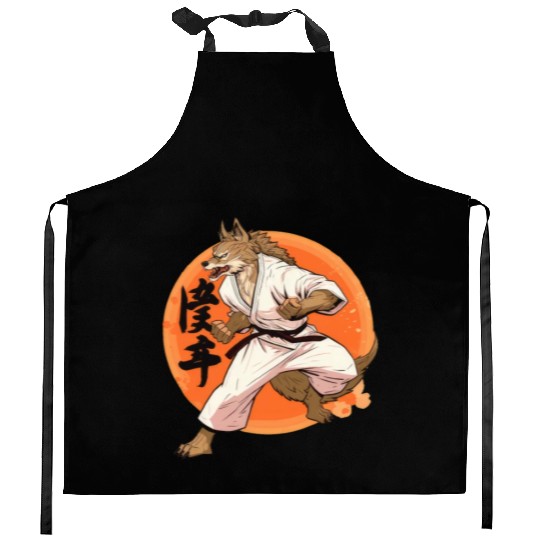 Karate Wolf Martial Arts Wolf Design Kitchen Aprons
